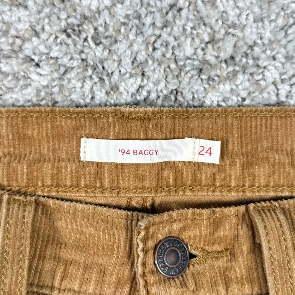 Levis Pants Womens 24 Brown 94 Baggy Corduroy High Rise Straight Leg Cords - Picture 3 of 11